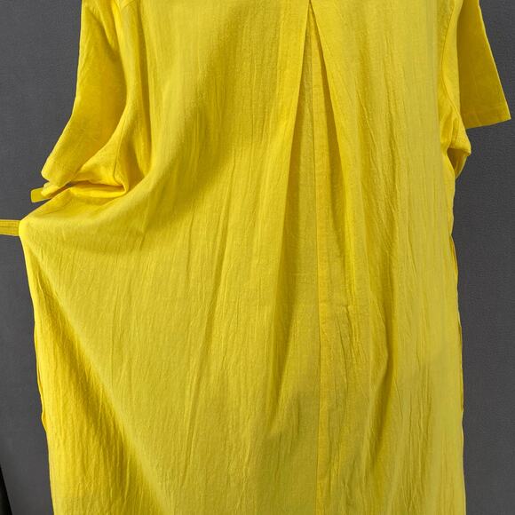Vtg 80s 90s Two Potato Button Down Tie Back Short Sleeve Maxi Dress XL Yellow - Picture 10 of 16